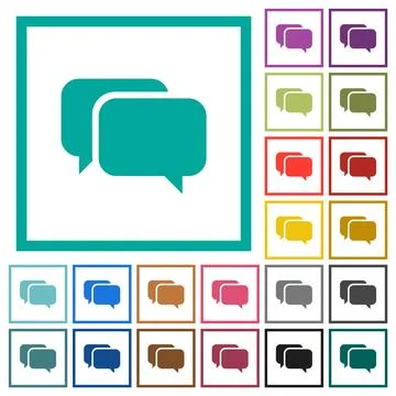 Two rounded square chat bubbles solid flat color icons with quadrant frames Stock Illustration