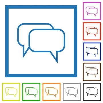 Two rounded square chat bubbles outline flat framed icons Stock Illustration