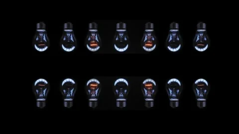 Two rows of flashing electric lamps on a black background. Concept. Cg Stock Footage 301756690