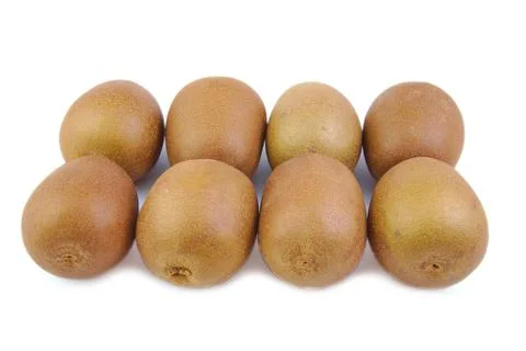Two rows of fresh and ripe kiwis on white background Stock Photos