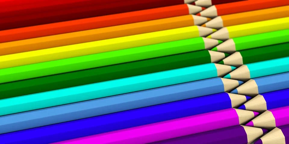 Two rows lying next to each other colored pencils Stock Illustration