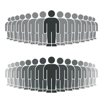 Two Rows of People Standing in Concentric Formation with Central Figure Emp.. Stock Illustration