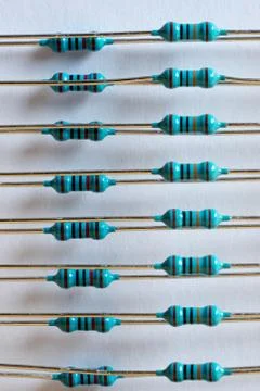 Two Rows of Resistors on Wires Stock Photos
