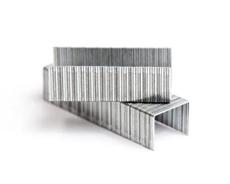 Two rows of staples in macro Stock Photos