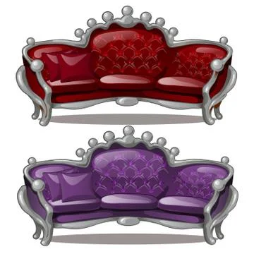Two Royal sofa isolated on a white background. Cartoon vector close-up illust Illustrazione stock