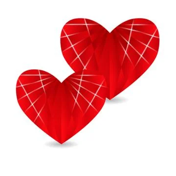 Two ruby red heart with faces and shadow. Valentine's Day. illustration Stock Illustration