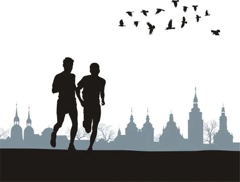 Two runners on the horizon Stock Illustration