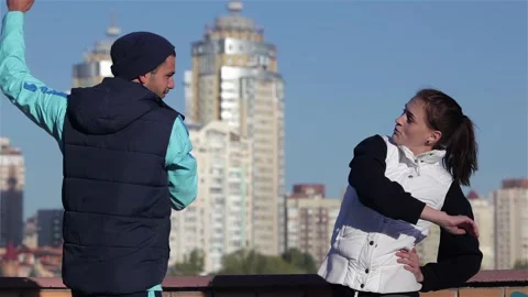 Two runners making stretching before running Stock Footage 252675325