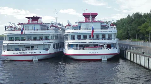 Two russian motor boats Stockbeeldmateriaal 35665030