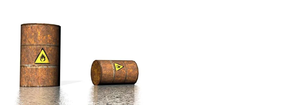Two rusty barrels with inflammable logo - 3D render Stock Illustration