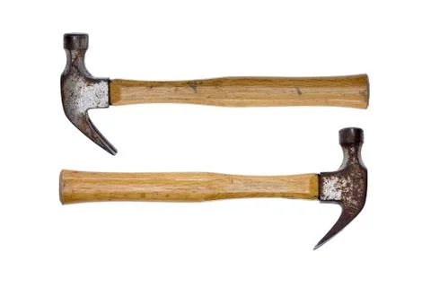 Two rusty claw hammers - equal power Stock Photos