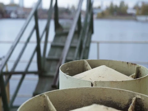 Two rusty container and wooden ladder on board the ship Stock Footage 71868962