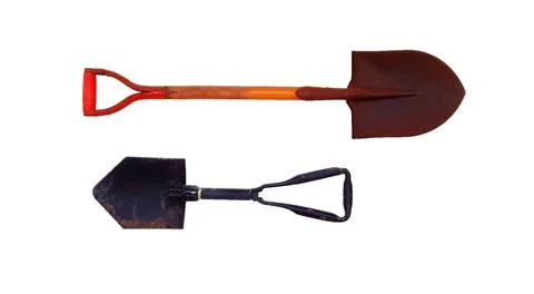 Two rusty hoe, mattock, spade or shovel isolated on white background. Stock Photos