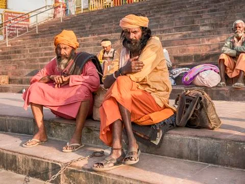 Two Sadhus In Rishikesh Stock Photos