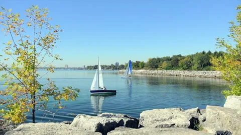 Two Sailboats in the Bay Stock Footage 42192673