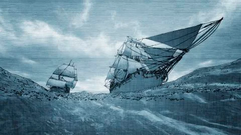 Two sailboats sailing Stock Illustration
