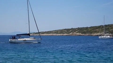 Two sailing boats passing by each other Stock Footage 112824479