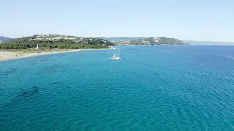 Two sailing yachts floating at mediterranean sea Stock Footage 132651904