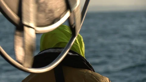 Two sailors on their boat, going back up their net - Full HD Apple ProRes 422 Stock Footage 91989701
