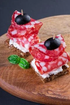 Two salami canapes Stock-Fotos