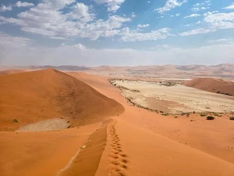 Two salt flats from Big Daddy, The tallest dune in Sossusvlei, Namib Naukluft Stock Photos