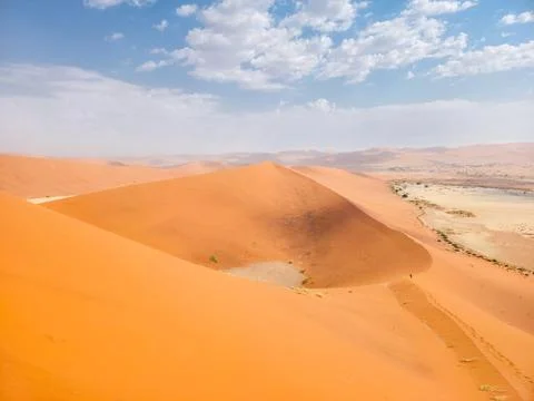 Two salt flats from Big Daddy, The tallest dune in Sossusvlei, Namib Nauklu.. Stock Photos