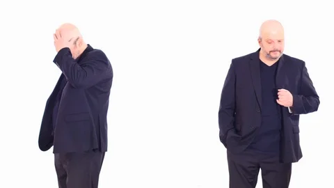 Two same men in suits meets &amp; surpising white screen Stock Footage 105314812