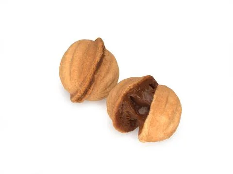 Two sandy cookies isolated on the white background, sandy nuts Stock Photos
