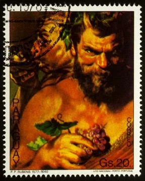 Two Satyrs on postage stamp Stock Photos