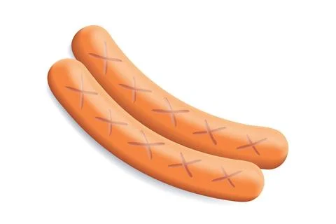 Two Sausages 3D model. isolated object. Ready Food. Meat or hot sausage. Fast Stock Illustration