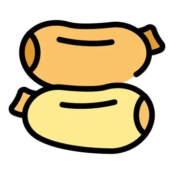 Two sausages lying on top of each other, simple colored icon of grilled sau.. Ilustração Stock