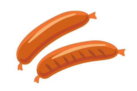 Two sausages. Overhead view of isolated fried Grilled sausages on white Stock-Illustration