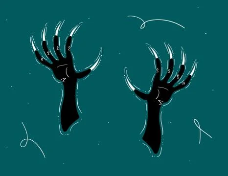 Two scary witch or monster hands with long claws Stock Illustration