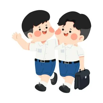 Two School Boys Hugging Each Other Stock Illustration