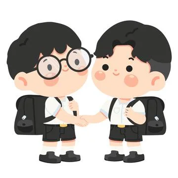 Two School Boys Shaking Hands Together Stock Illustration