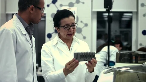 Two Scientists Colleagues Having Fun Laughing at the Laboratory Stock Footage 71778244