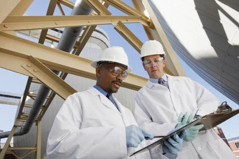Two scientists discussing reports Stock Photos