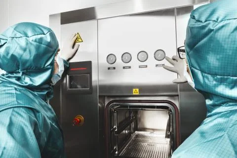 Two scientists work laboratory dashboard Stock Photos