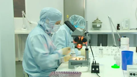 Two Scientists Working on a Project Study at the Table With Microscopes. Stock Footage 60999075