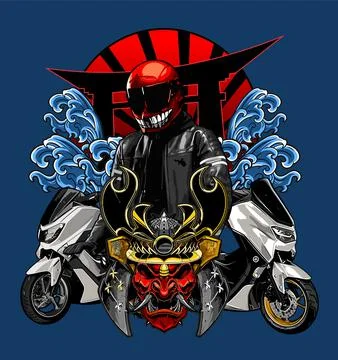 Two scooters with a biker background Illustrazione stock