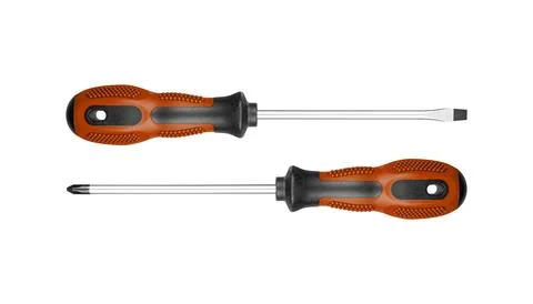 Two screwdrivers, flat and Phillips, are designed for construction work. Thei Stock Photos