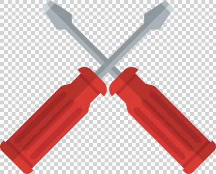 Two screwdrivers with red handles are crossed to form an X on a black backg.. Stock Illustration
