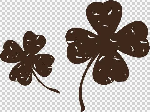 Two scribbled clover motifs with four and five heart petals are floating on Stock Illustration