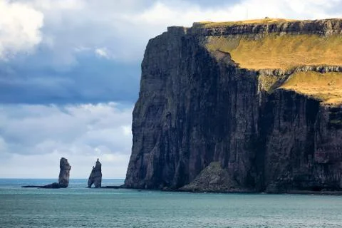 Two sea stacks (Risin and Kellingin), Eysturoy, Faroe Islands, Denmark Stock Photos