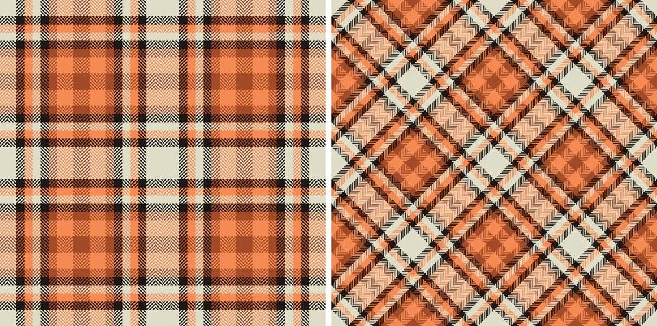Two seamless autumnal plaid patterns in warm peach and cream tones.  Perfect  Stock Illustration
