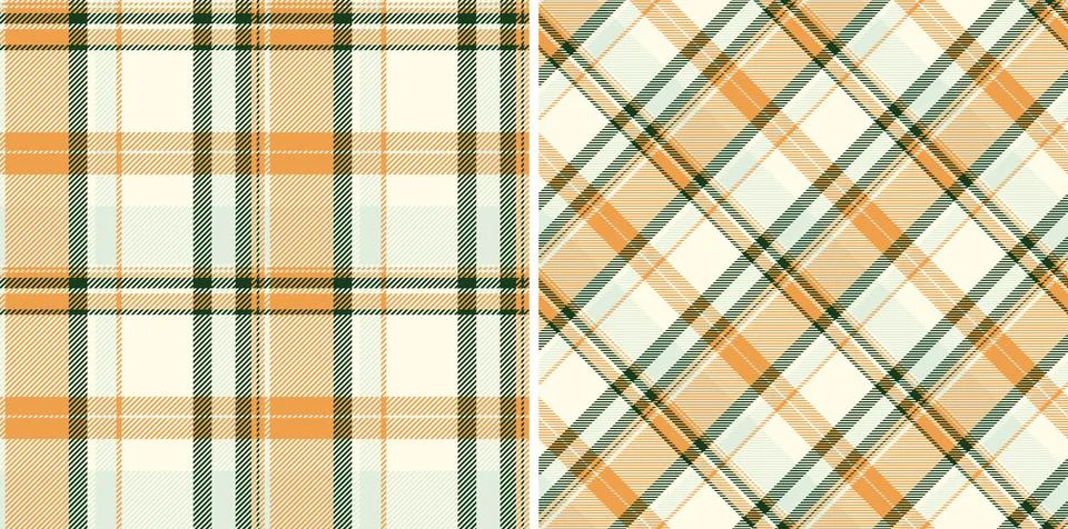 Two seamless autumnal plaid patterns in soft orange, green, and cream. Perfec Stock Illustration