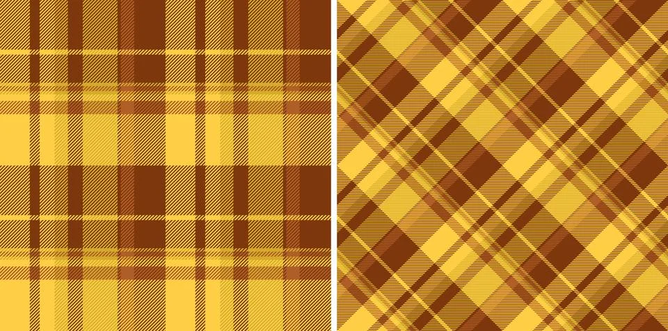 Two seamless autumnal plaid patterns in warm gold and brown tones.  Perfect f Stock Illustration