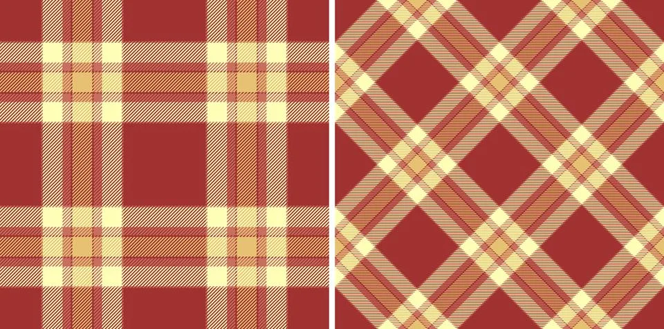 Two seamless autumnal plaid patterns in warm red and cream tones. Perfect f.. Stock Illustration