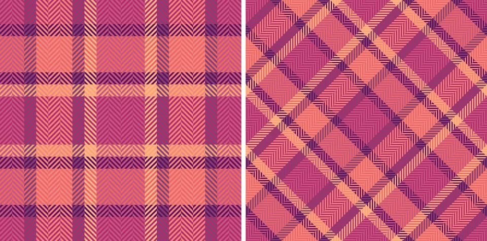 Two seamless patterns showcasing vibrant pink and peach plaid designs.  Per.. Stock Illustration