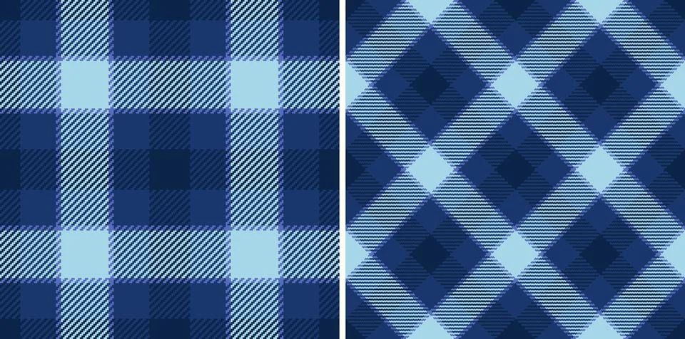 Two seamless patterns of stylish navy blue and light blue plaid. Perfect fo.. Stock Illustration